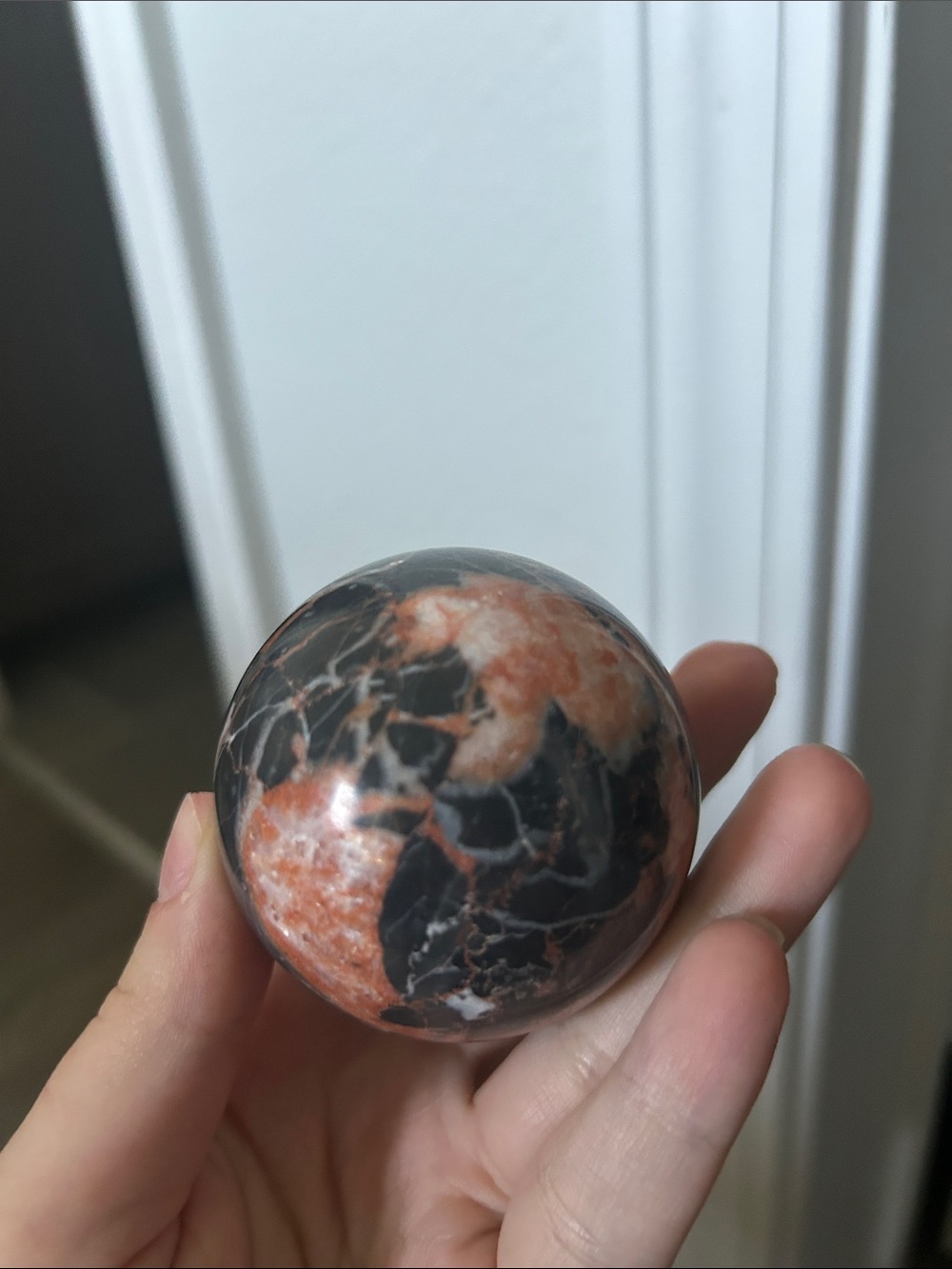 Polished Black and Orange Marble Decorative Sphere Red Vein Jasper